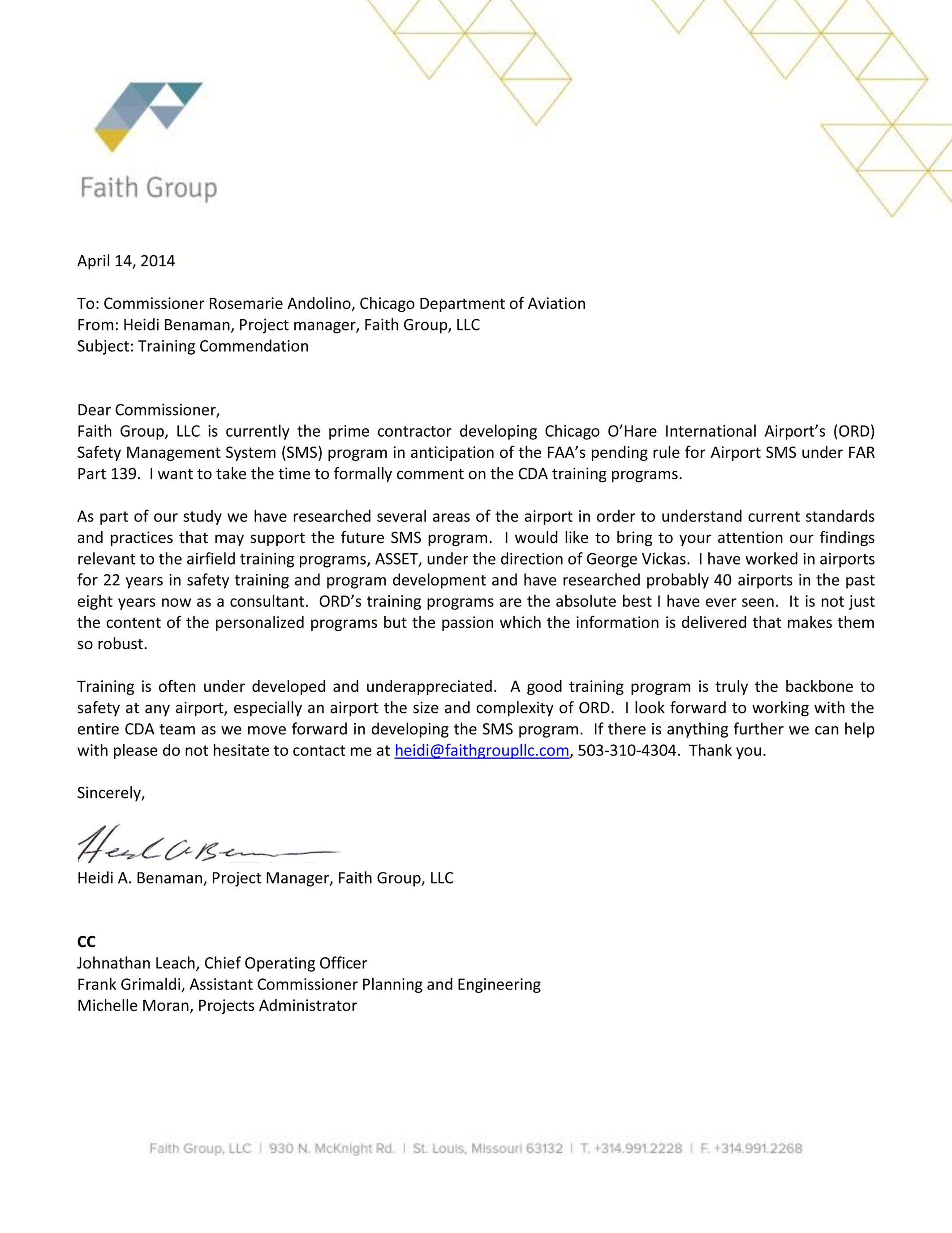 chicago department of aviation letter of commendation faith group letter of commendation